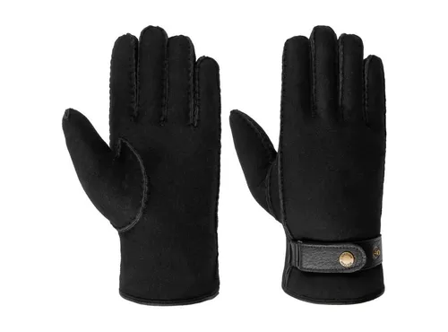 Stetson Deerskin Lambswool Handschuhe Herren Handmade Mit Lammwolle Gefüttert Aus 100% Hirschleder Mit Druckknopfverschluss Herbst Winter schwarz 10 HS