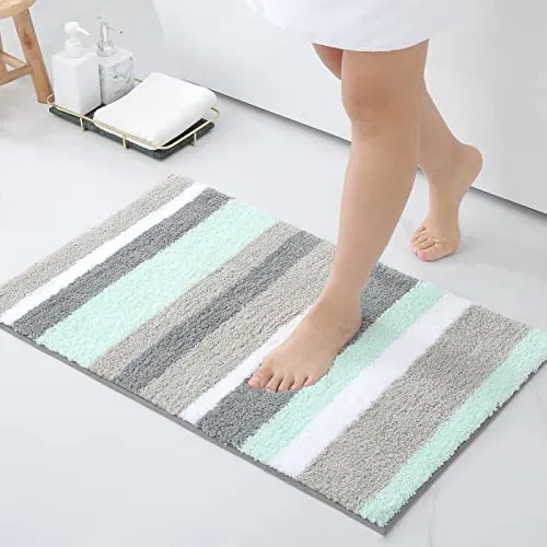 Homaxy rutschfest Badezimmerteppich Weich Hochflor Mikrofaser Badematte Saugfähige Badteppiche Waschbar Badvorleger – 40 x 60 cm, Grün/Grau