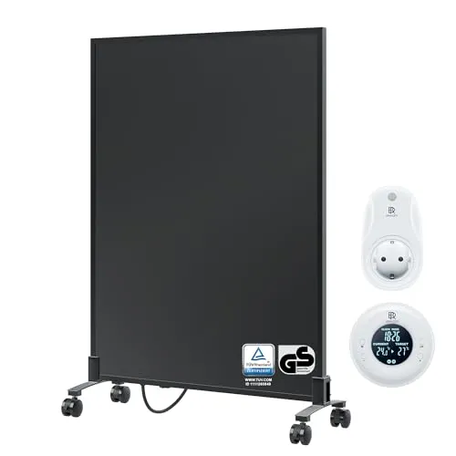 BR Bringer Infrarotheizung Standgerät - 450 Watt - Elektroheizkörper mit CarbonCrystal Heizelement für schnelle Wärmeverteilung, ideal für Asthmatiker. Mobil einsetzbar dank Rollen und Standfüßen, plus 5 Jahre Garantie!