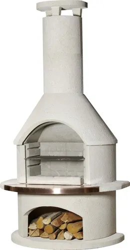 Buschbeck Grillkamin Rondo weiß 208 x 115 x 70 cm - Grillkamin für Garten und Terrasse, mit hochwertiger Verarbeitung und integriertem Holzlager für ein perfektes Grillerlebnis.
