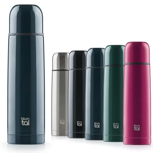 Blumtal Thermosflasche Eifel 350ml aus Edelstahl - auslaufsichere Thermoskanne mit Trinkbecher für unterwegs, Isolation von warmen Getränken, Dark Ocean Blue - Blau