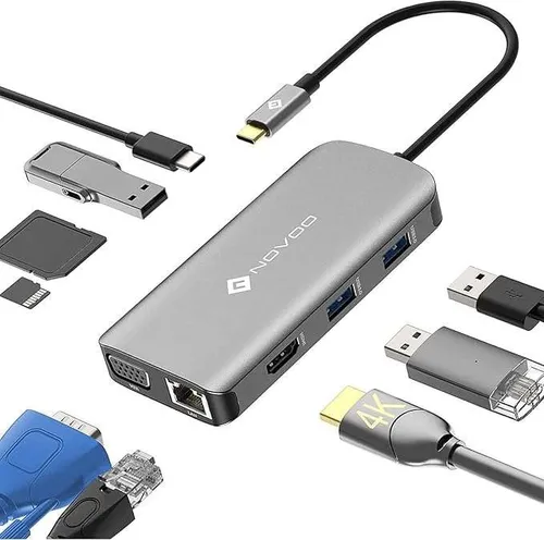 NOVOO USB C Hub, 9 in 1 Multiport Adapter mit HDMI 4K@60Hz, 5 USB Ports, PD 100W, SD/TF, HDMI-Adapter, Docking Station USB C für MacBook Air M1/M2, HP, Dell, Lenovo, ASUS
