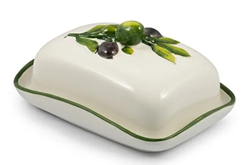 Bassano Ausgefallene italienische Keramik Butterdose mit Olivendekor 18x14