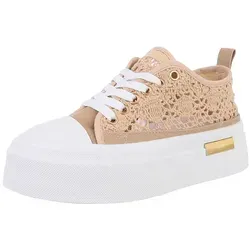 Ital Design Damenschuhe Freizeitschuhe Sneakers Low, PC2810 - Hellbraun Weiß, Gr. 40 - Damen-Sneaker aus hochwertigem Textil, trendy und bequem für den Alltag – der perfekte Begleiter für lässige Outfits.