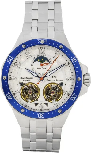 Carl von Zeyten Automatikuhr Kirchzarten CVZ0093WHMS - Hochwertige Herrenuhr mit Automatikmechanismus, Made in Germany. Wasserdicht bis 10 bar und mit Mondphase für präzise Zeitmessung.