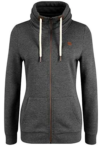 OXMO OXVicky Sweat Zip-Jacke Damen - Funktionsjacke mit Kunstlederdetails, kuscheliger Fleece-Innenseite und vielseitig kombinierbar für jeden Anlass.