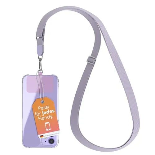 EAZY CASE - Universal Handykette zum Umhängen geeignet für alle Smartphones Handyhüllen Kette zum Umhängen Lila mit breitem Band Handyband mit jeder Hülle kombinierbar Smartphonekette in Lavendel