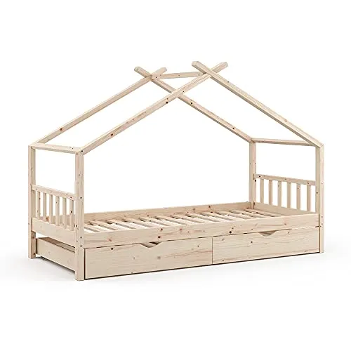VitaliSpa Hausbett Design, 90x200 cm aus 100 % Massivholz - Hochwertiges Holzbett für Kinderzimmer, gefertigt aus kinderfreundlichem Kiefernholz und ideal für kreatives Spielen und Schlafen.