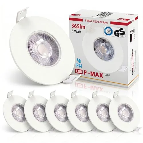 Maxkomfort 6er Set LED Einbaustrahler Bad - 3-Stufig-Dimmbar - Ultraflach 35mm, 5W Warmweiß 3000K - IP44 Deckenspots Schwarz für Decke - Einbauspots 72mm Bohrloch, Kein Trafo Nötig