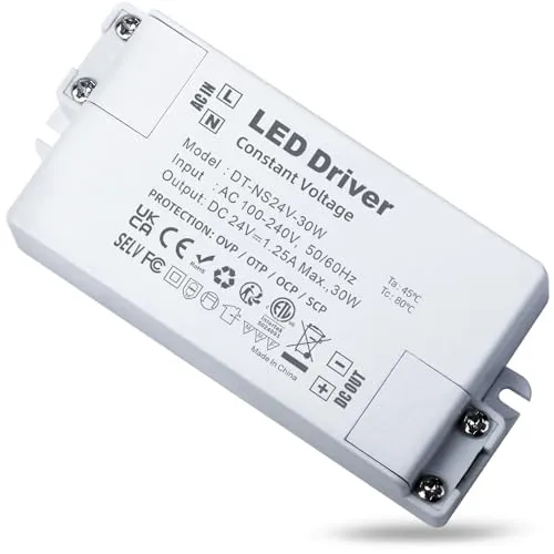 REYLAX LED Trafo 24V 30W, LED Treiber 1.25A, LED Netzteil Trafo 230V auf 24V Transformator AC zu DC Schalt Niedervolttrafo, Konstantspannungs Driver für Led Beleuchtungen, Nicht Dimmbar