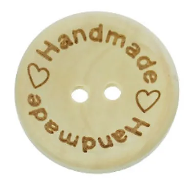 Holzknöpfe natur handemade mit Herz 25mm, rund, 2-Loch Knopf Knöpfe basteln 50