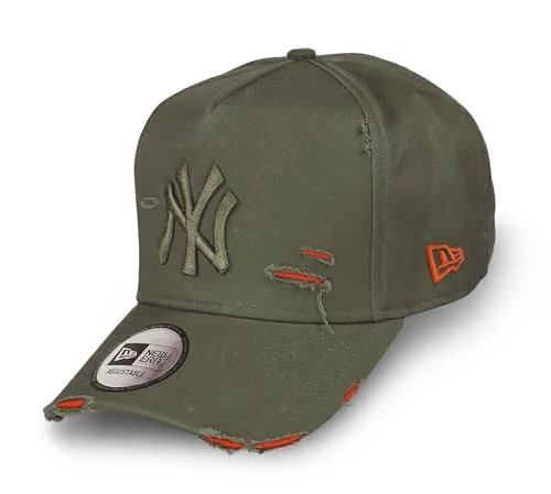 New Era New York Yankees MLB Distressed Cap – Verstellbare 9Forty E-Frame Cap - Stylische MLB Cap im Distressed Look mit Teamlogo und gebogenem Schirm. Ideal für Fans, die Komfort und Qualität schätzen. Anpassbar durch Snapback-Verschluss, Einheitsgröße, Unisex.