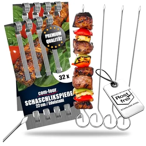 com-four® 32x Schaschlikspieße 22 cm aus Edelstahl von COM-FOUR