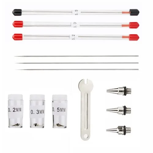 WANGCL Airbrush Nadel und Düsen-Set 0,2 mm/0,3 mm/0,5 mm + Düse Airbrush Ersatzteile mit Schraubenschlüssel für Airbrush Sprühpistole Modell Sprühfarbe Wartung Zubehör