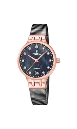 Festina Ladies Rose Gold PVD-Plated Watch with Zirconia Sets and Mesh Bracelet F20717/2