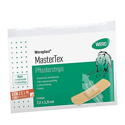 Weroplast® MasterTex Pflasterstrips 7,2 x 1,9 cm – elastisches Textilpflaster, atmungsaktiv & robust, 10 Stück
