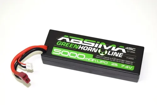 Absima LiPo Akkupack 7.4 V 5000 mAh - Akkus für Modellbau, leistungsstark mit 50 C Entladerate und robustem Hardcase, ideal für Flugzeuge, Hubschrauber und Autos.