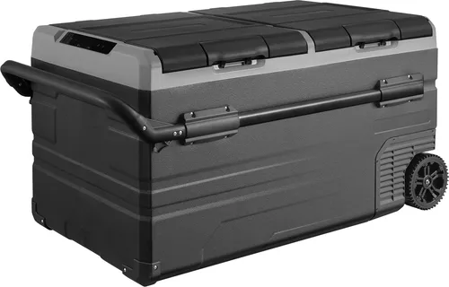 SucceBuy Autokühlschrank, 12-Volt-Tragkühlschrank, 115-l-Gefrierschrank mit zwei Zonen und Rädern und Griff, -4℉-68℉, 12/24 V DC & 100-240 V AC Kompressorkühler für Outdoor und Camping