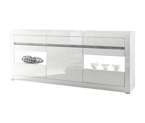Sideboard Kommode Carat 217x42x90cm weiß Hochglanz beton LED grifflos MDF