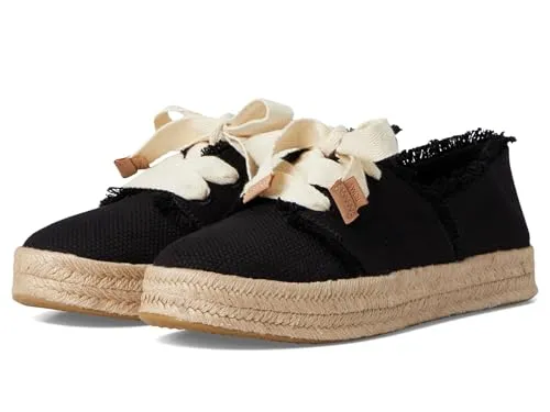 TOMS Damen Black Beachside Woven/Fray Sneaker, Schwarz, 40 EU - Espadrilles für Damen mit ausgefransten Details und bequemer Schnür-Silhouette für einen lässigen Look im Sommer.