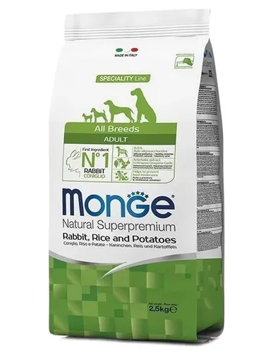 Monge Hund Adult Alle Rassen Kaninchen Reis Und Kartoffeln 2,5 Kg