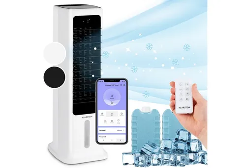 Klarstein Skytower 360° Smart Luftkühler - Klimaanlage mit WLAN-Funktion und 3 Kältestufen, ideal für Räume bis 30 m². Kompakt und tragbar, perfekt für den Einsatz zu Hause.