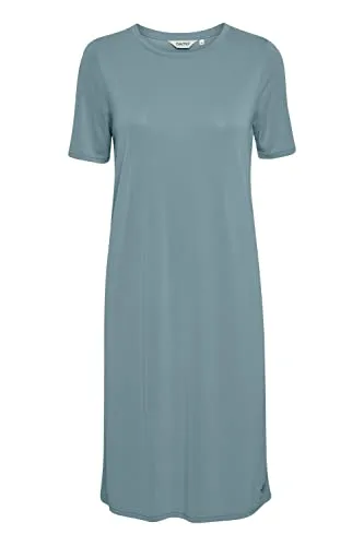 OXMO OXBrinja Damen T-Shirt-Kleid - Midi in Smoke Blue - Freizeitkleid für Damen aus hochwertigem Modal-Mix, sportlich und bequem, ideal für den Alltag. Nachhaltige Produktion mit recycelten Materialien.