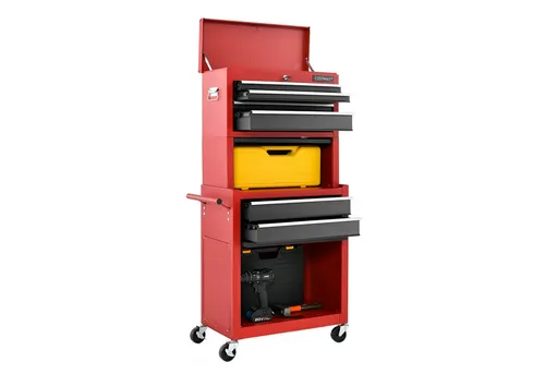 Costway Werkstattwagen 2-in-1 mit Koffer & 9 Fächern - Rot - Vielseitiger Werkstattwagen für optimale Werkzeugaufbewahrung. Robuste Metallkonstruktion mit flexiblen Rollen für einfache Mobilität. Bietet 4 Schubladen und zusätzlichen Stauraum für Ordnung in Ihrer Werkstatt.