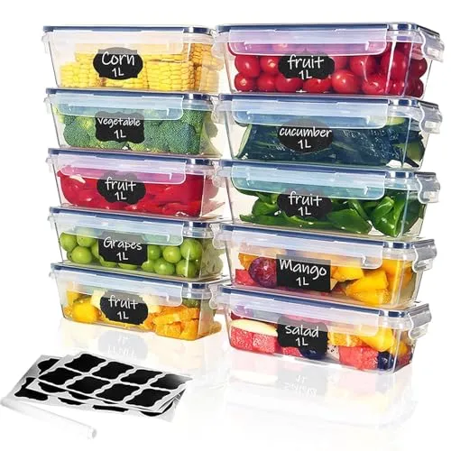 Ordeluxe 10er Set 1L Frischhaltedosen Mit Deckel Luftdicht, BPA-frei, Stapelbare Gefrierdosen & Meal Prep Für Küche Und Essen Box