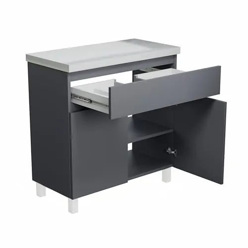 paplinskimoebel - Waschbeckenunterschrank Ariza TOP 80 cm Breite, ohne Waschbecken, Unterschrank mit Schublade, Hängend oder Stehend, für Aufsatzwaschbecken - Grau matt