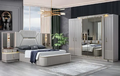 Xlmoebel Komplettschlafzimmer Elegantes Schlafzimmer Set mit Designer-Möbeln in Hochglanz Weiß, (4tlg. Schlafzimmer Set(Bett+2xNachttische+Kleiderschrank), Hergestellt in Europa