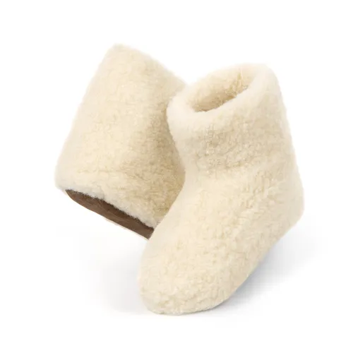 Warme Wollhausschuhe für Damen und Herren - Halbhoch, 100% Wolle in Beige (Größe 46) - Hausschuhe aus 100% Wolle mit knöchelhohem Schnitt für optimalen Komfort und Wärme. Ideal für kalte Wintertage und Personen mit Durchblutungsstörungen.