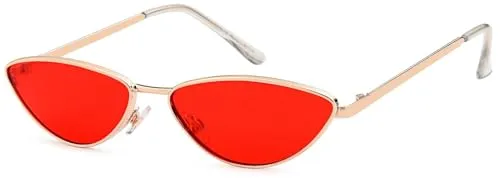 styleBREAKER Damen Cateye Sonnenbrille mit schmalem Metallrahmen, Polycarbonat Flachgläser, Retro Look, Katzenaugen Stil 09020097, Farbe:Gestell Silber/Glas Rot getönt