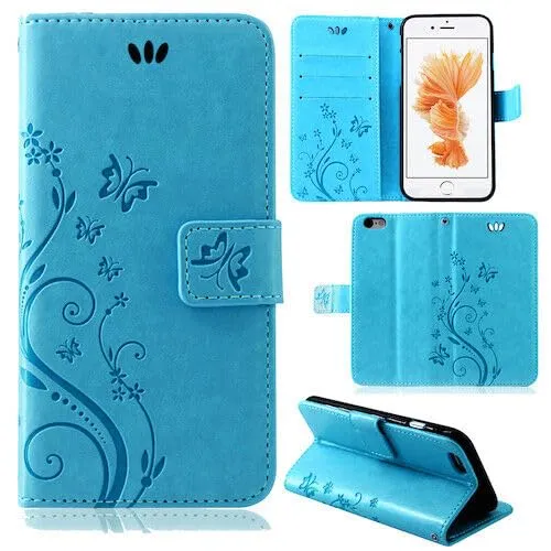 betterfon Hülle Kompatibel mit Apple iPhone 6 Plus / 6s Plus | Premium PU Leder Handyhülle Wallet Case für iPhone 6 Plus / 6s Plus | Schutzhülle Blumen Klapphülle Handyhülle | Blau