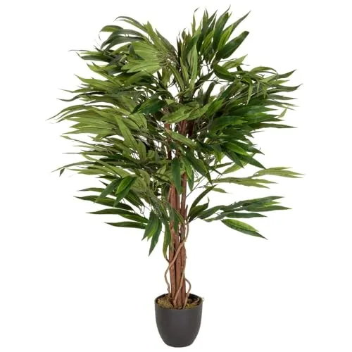hjh OFFICE Kunstpflanze Mango Höhe 130 cm Grün 588 Blätter große Zimmerpflanze Mangobaum Topfpflanze Baum künstlich, 871001