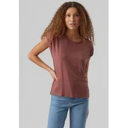 Vero Moda Rundhalsshirt VMAVA PLAIN SS TOP GAJRS NOOS Materialmix, regular fit braun L (40)