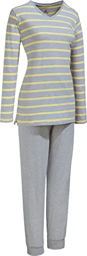 Erwin Müller Damen-Schlafanzug Single-Jersey hellgrau meliert/gelb Größe 36