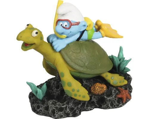 Schlumpf mit Schildkröte - Charmante Deko Statue - Figuren, Skulpturen & Statuen, bringt fröhliche Schlumpf-Atmosphäre in Ihr Zuhause und ist ein echtes Highlight für Sammler.