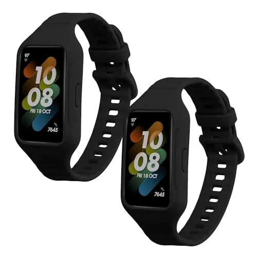 kwmobile 2x Uhrenarmband für Huawei Band 7 / Band 6 / Honor Band 6 Armband - Fitnesstracker Band Set aus TPU Silikon - Ersatzarmband Smartwatch - Schwarz Schwarz