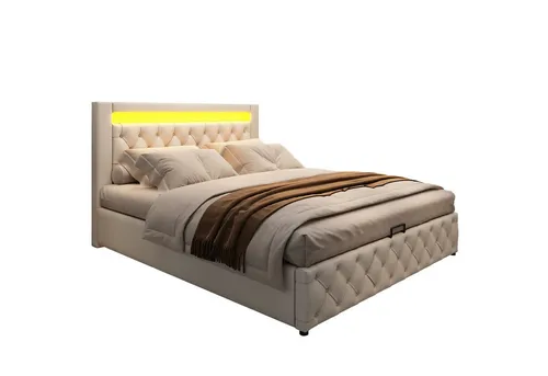 REDOM Polsterbett Polsterbett Doppelbett Stauraumbett Bett mit Lattenrost ohne Matratze (140 x 200 cm Inklusive Matratze), Funktionsbett mit Lattenrost und Stauraum,Mit LED-Beleuchtung