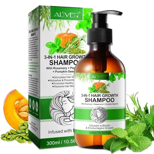 P-Beauty 3-in-1 Haarwachstum Shampoo mit Rosmarin, Minze & Kürbiskernöl 300ml - Haarshampoo mit Biotin für geschädigtes Haar - Haarpflege, Kopfhautpflege - Feuchtigkeit, Glanz & Schutz vor Haarbruch