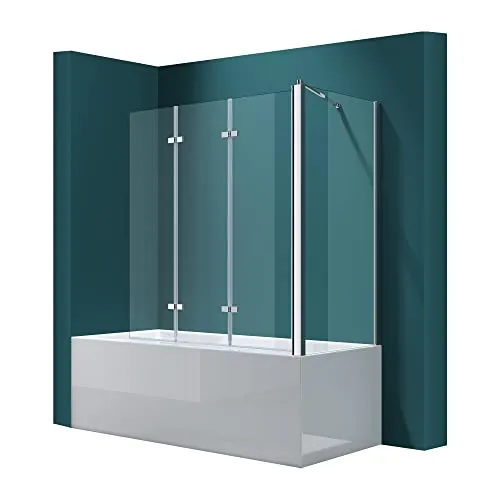 Mai & Mai Badewannenaufsatz Duschwand C116 aus ESG-Glas - Elegante Badewannenfaltwand mit 130cm Breite und 140cm Höhe. Aus 6mm ESG-Sicherheitsglas, schwenkbar und mit NANO-Beschichtung für einfache Reinigung. Perfekt für stilvolle Badezimmer.