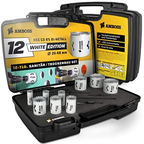 Amboss M 42 Bi-Metall Lochsägen Set Ø 20-68 mm (12-teilig) / Für Aluminium, Stahl, Gipskarton, Holz etc. / White Edition 12 Universal Power Set