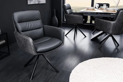 Riess-Ambiente Polsterstuhl BIG GEORGE anthrazit/schwarz - Polsterstuhl für Esszimmer, drehbar mit Armlehnen und aus hochwertigem Echtleder, vereint Retro-Design mit Komfort.