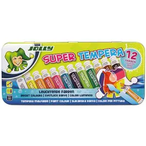 Jolly Temperafarben Super Tempera 12, 12 Farben je 7,5ml, in Tuben, 12 Stück