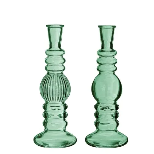 NaDeco Glasvase Bunt 'Florence' 2er Set - Farben und Größen wählbar | Kerzenvase | Bunte Glasvasen | Deko Vasen | Ausgefallene Deko Vasen | Farbige Glasvasen, Farbe:Grün, Größe:h.23 Ø8.5