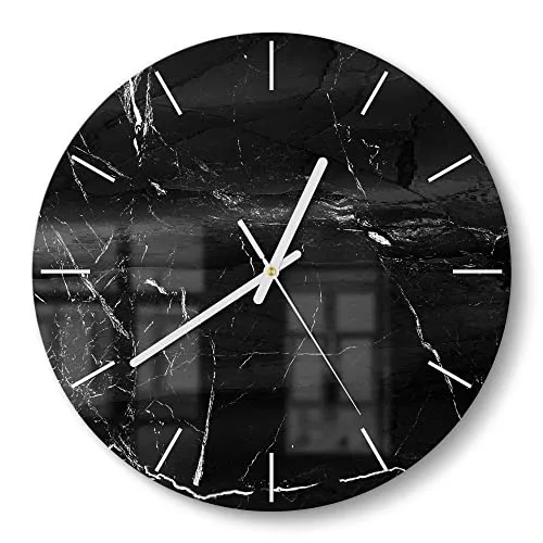 DEQORI Glasuhr | Runde Wanduhr mit Marmoradern | 30 cm - Wanduhren mit 3D-Tiefeneffekt aus bruchsicherem Glas, ideal für Wohnzimmer und Küche. Inklusive Wandhalterung für schnellen und einfachen Aufbau.