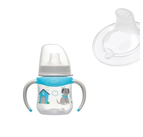 nip Babyflasche PP Cup mit Griffen 6m+ mit Motiv Hund oder Katze, Stabil und Auslaufsicher