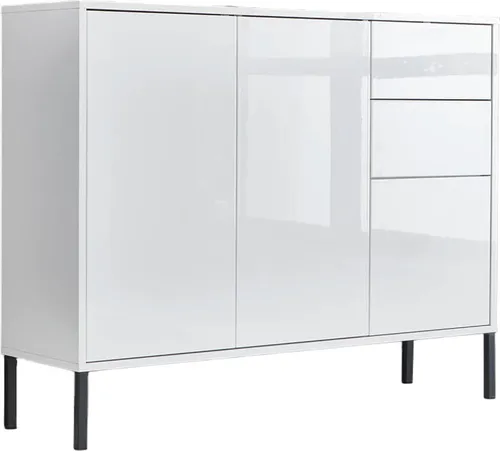 Kommode Schuhschrank BEN 10 - Hochglanzfronten & Metallfüße - Moderne Kommode mit 2 Schubladen, Hochglanzoberfläche und grifflos. Ideal für Flur, Wohnzimmer oder Schlafzimmer. Platzsparend und stilvoll!