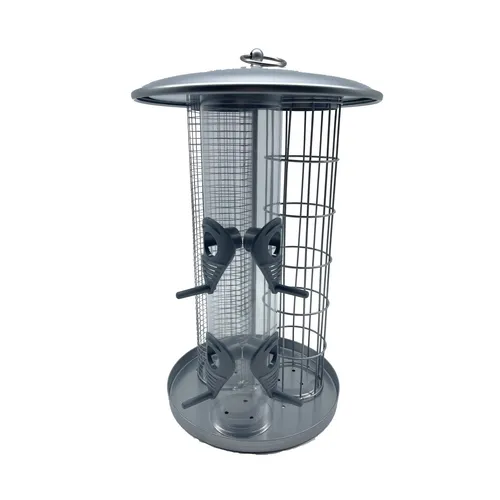 Vogelfutterstation aus Metall - Futterspender für Vogelfütterung - Vogelfuttersäulen & -häuschen aus robustem Eisen und Kunststoff, ideal für die ganzjährige Fütterung von Wildvögeln, mit einer Höhe von 34,5 cm und einem ansprechenden Design.